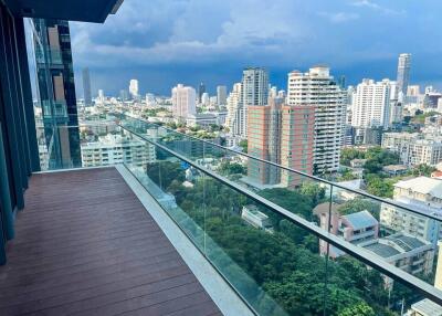 Spacious balcony with city view