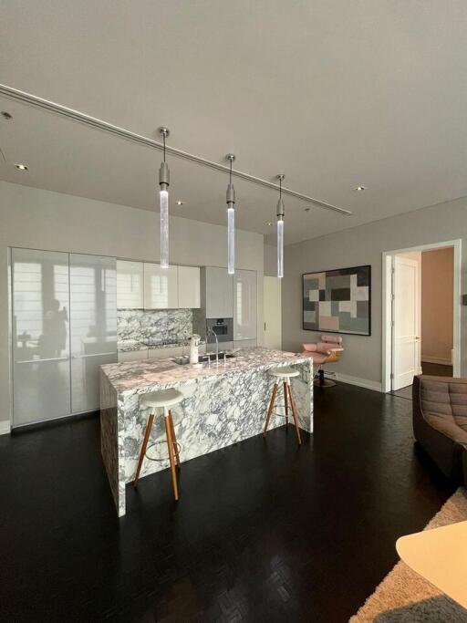 Modern kitchen with marble island and contemporary design