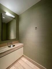 Modern bathroom with vanity and mirror