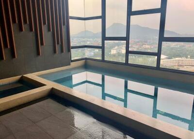 Indoor swimming pool with a panoramic view