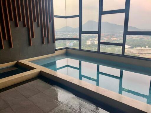 Indoor swimming pool with a panoramic view