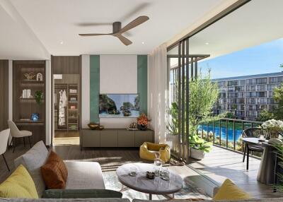 Modern living room with balcony view