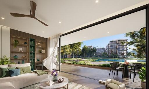 Spacious living room with outdoor view