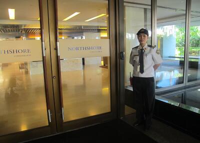 Entrance with security guard