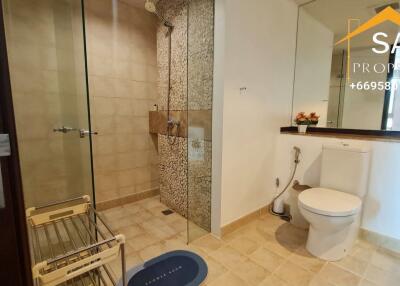 Modern bathroom with shower and toilet