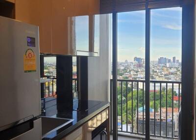 Modern kitchen with balcony view