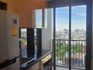 Modern kitchen with balcony view