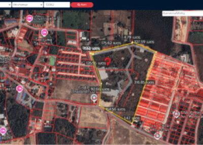 Aerial view of properties and land plots