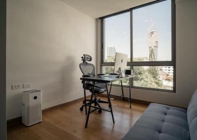 Modern home office with large window