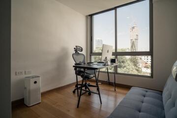 Modern home office with large window