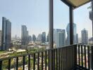 View of the city skyline from balcony