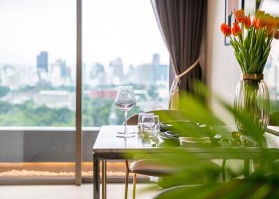 Modern dining area with city view