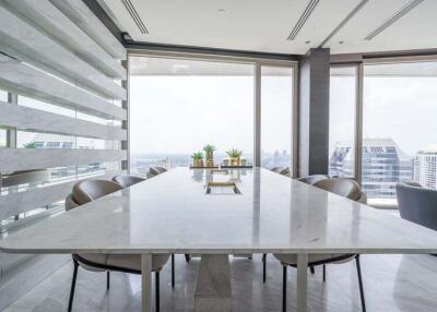 Modern conference room with city views