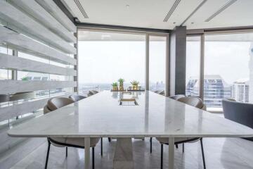 Modern conference room with city views