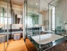 Luxury bathroom with bathtub and glass-enclosed shower area