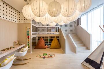 Modern playroom with toys and seating area