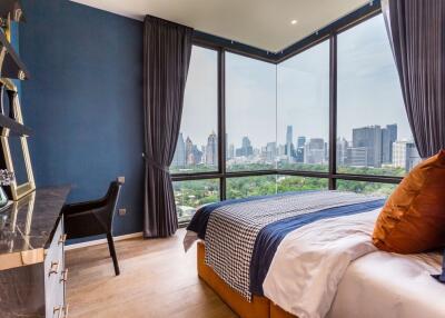 Modern bedroom with city view