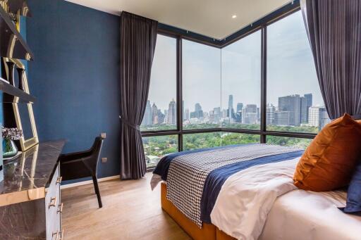 Modern bedroom with city view