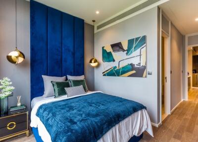 Modern bedroom with blue decor