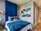 Modern bedroom with blue decor