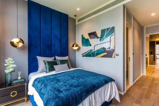 Modern bedroom with blue decor