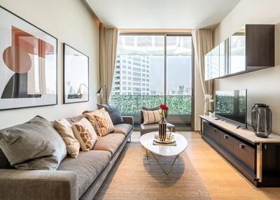 Modern living room with a large window