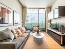 Modern living room with a large window