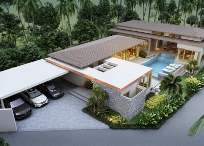 Modern luxury villa with tropical surroundings and a swimming pool