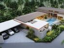 Modern luxury villa with tropical surroundings and a swimming pool