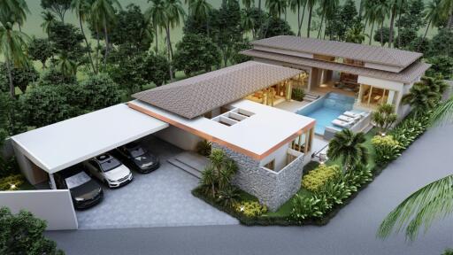 Modern luxury villa with tropical surroundings and a swimming pool