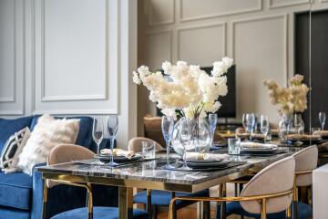 Elegant dining area with table setup for an intimate meal