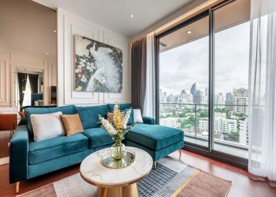 Modern living room with city view