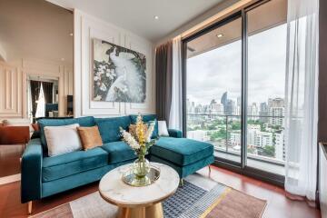 Modern living room with city view