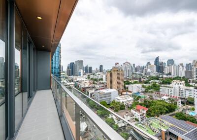 Spacious balcony with city view