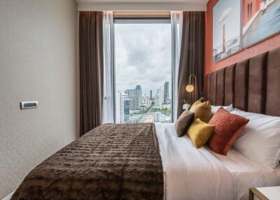 Modern bedroom with city view