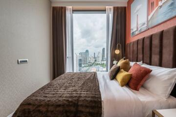 Modern bedroom with city view