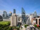 Panoramic cityscape view with modern skyscrapers and green space