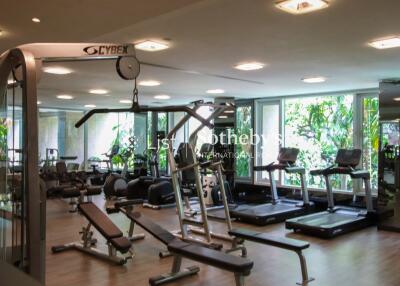 Well-equipped fitness center with various exercise machines and weights