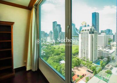 High-rise building window view of cityscape