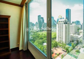 High-rise building window view of cityscape