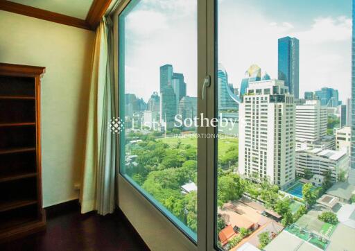 High-rise building window view of cityscape