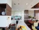 Modern open kitchen with dining area