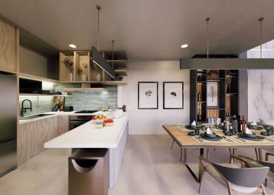 Modern kitchen with dining area