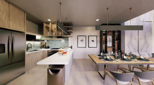 Modern kitchen with dining area