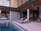 Modern building with poolside view