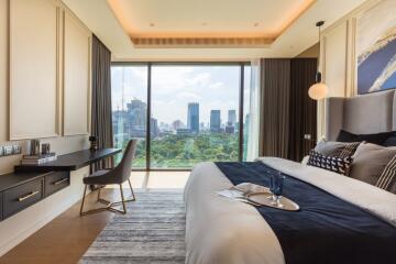 Modern bedroom with city view