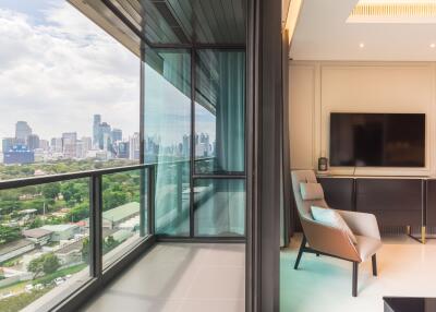 Modern living room with a balcony view