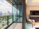 Modern living room with a balcony view