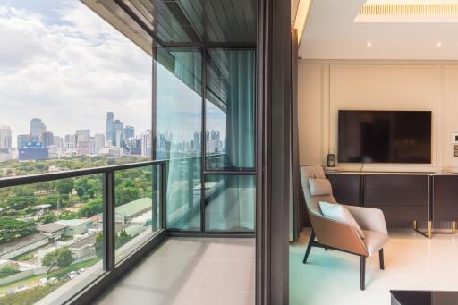 Modern living room with a balcony view