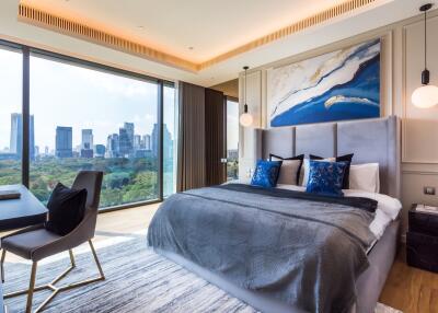 Luxury bedroom with a city view